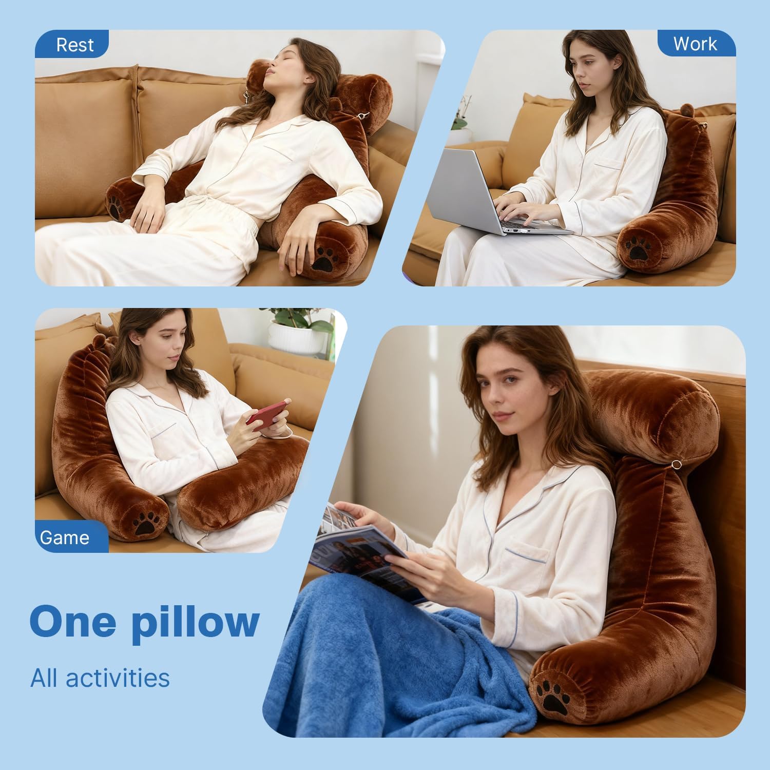 Reading Pillow Plus, Crystal Velvet Back Pillow Bed Sitting Up for Adult & Children, Back Rest Pillow Support for Reading & Rest Bed, Add…