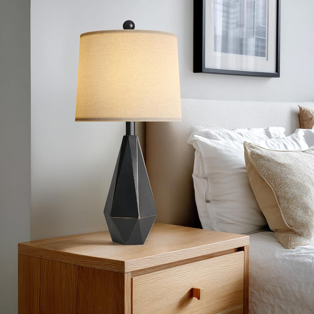 PoKat 23'' Farmhouse Table Lamps Set of 2, Black Bedside Lamps for Bedroom Night Stands, Modern Nightstand Lamps for Living Room, End…