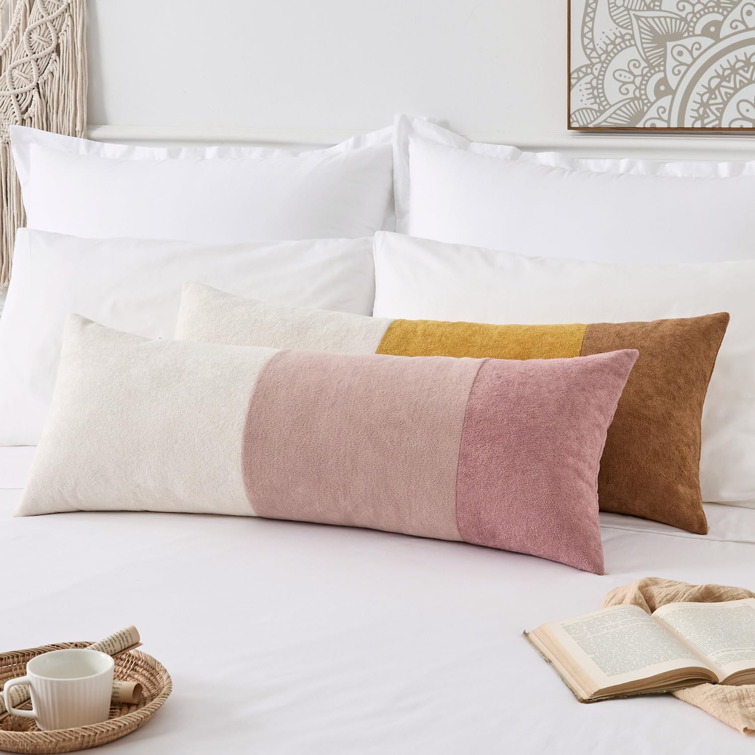 KevinTextile Kevin Textile 14x36 Inch Long Lumbar Cover 1 Pack Three-Colour Patchwork Soft Textured Waterproof Rectangle Cushion Elegant Ac…