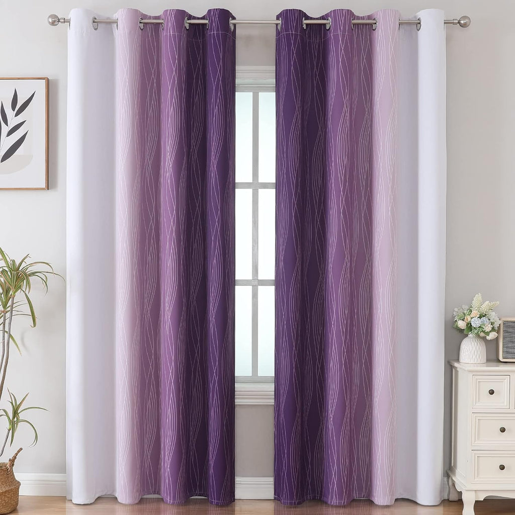 Estelartextiler Estelar Textiler Purple and Greyish White Blackout Curtains 96 Inches Long, Full Room Darkening Grommet Curtains for Bedroo…