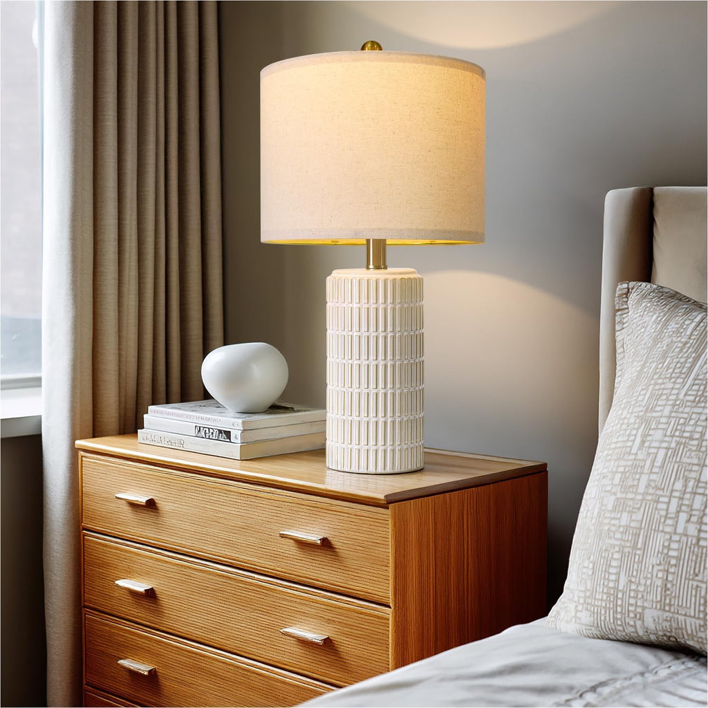 PoKat 20.75" Small Modern Ceramic Table Lamps Set of 2 for Bedroom, White Bedside Lamps for Night Stands, Farmhouse Desk House Warming…