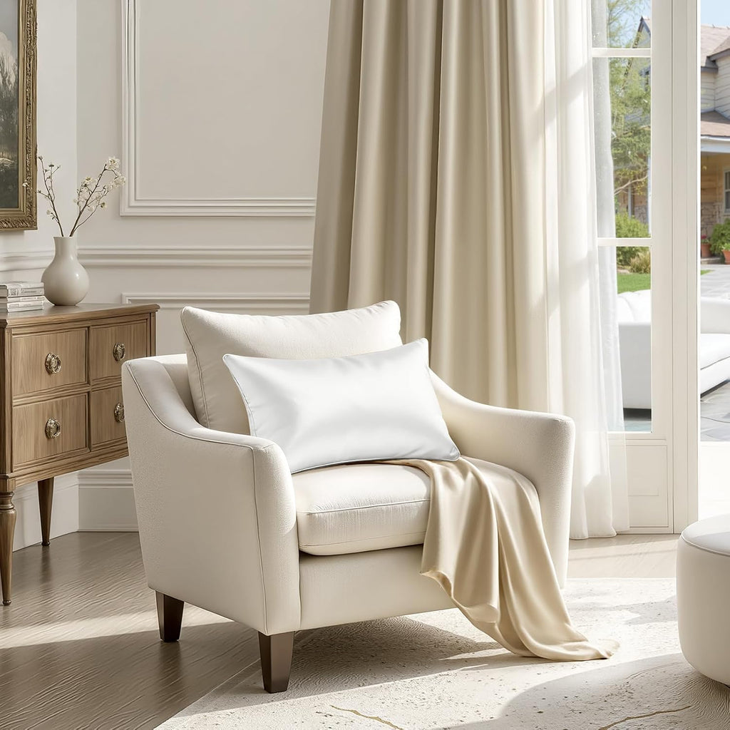 Homeideas White Decorative Throw Pillow Covers 18x18 Set of 2, Glossy Faux Silk Pillow Covers for Couch Sofa Bed Decor Luxury Summer Euro C…