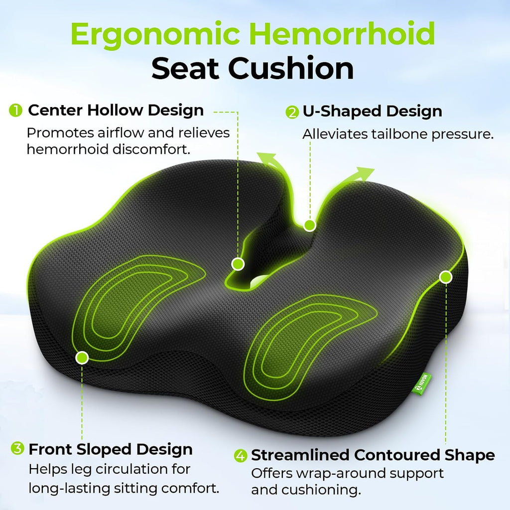 Auvon Ergonomic Donut Pillow Seat Cushion for Hemorrhoid & Tailbone, Thick Memory Foam Chair Cushion with Firm Support for Coccyx, Sciatic…