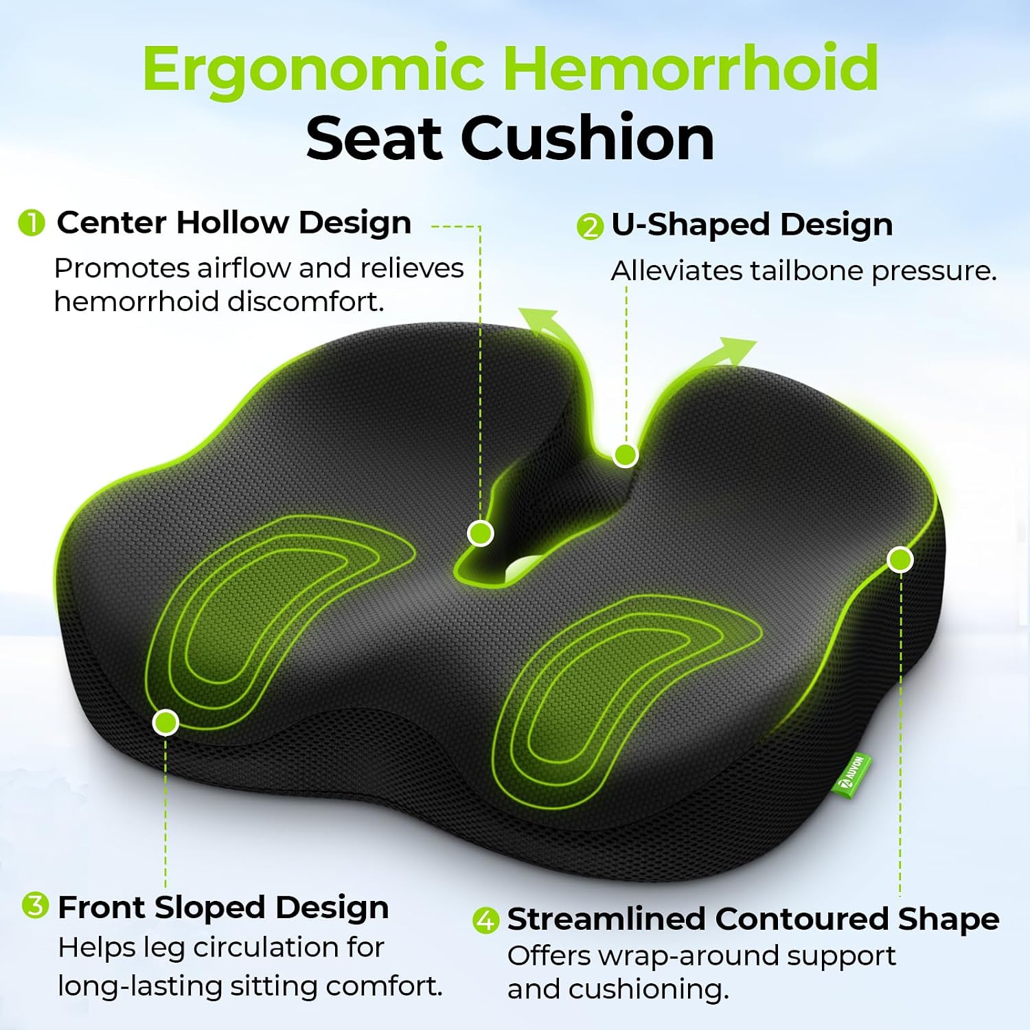 Auvon Ergonomic Donut Pillow Seat Cushion for Hemorrhoid & Tailbone, Thick Memory Foam Chair Cushion with Firm Support for Coccyx, Sciatic…