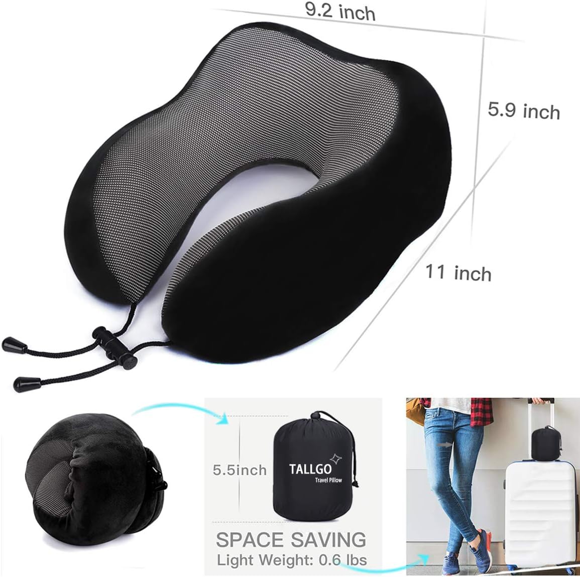 TALLGONeckPillowAlwaysHere TALLGO Travel Pillow, Memory Foam Neck Pillow Head Support Soft Pillow for Sleeping Rest, Airplane Car & Home Us…