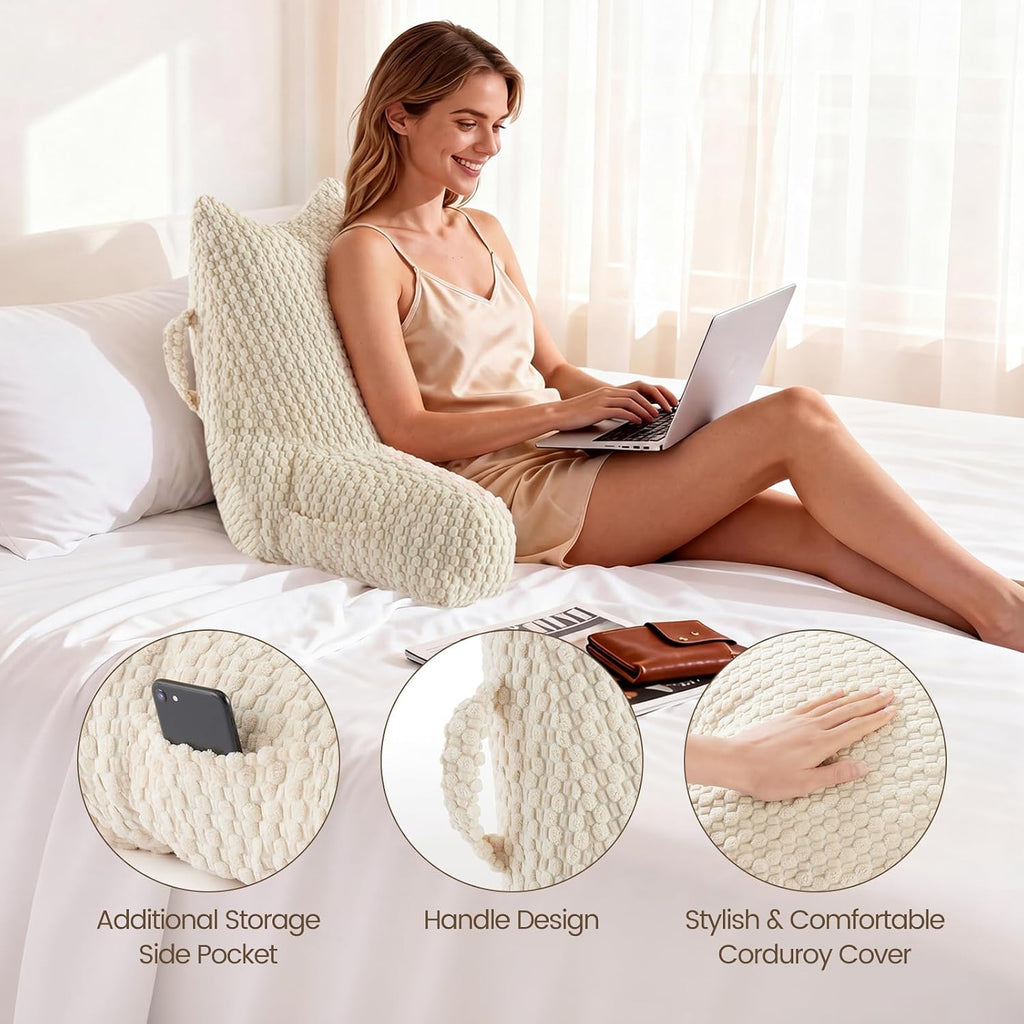 Yagamo Standard Reading Pillow for Bed Sitting Up, Backrest Pillow with Shredded Memory Foam Filling, Back Support Cushion, Bed Rest…