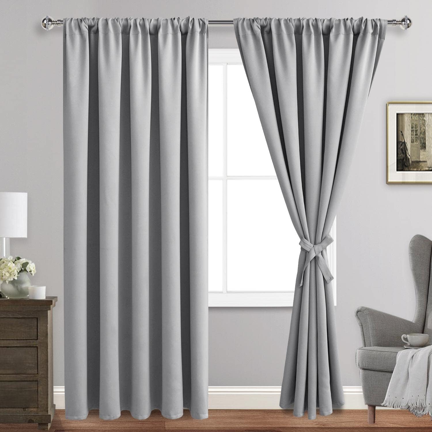 Jiuzhen Curtains for Bedroom - Thermal Insulated Blackout Curtains with Tiebacks, Room Darkening Curtains Energy Saving & Noise Reducing, 6…