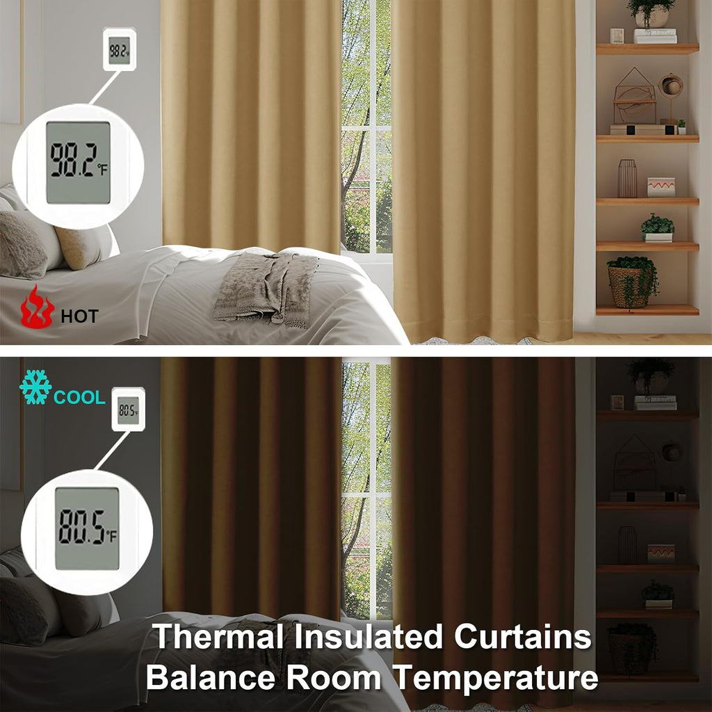 Simplebrand Ava Gold Short 36 Inches Blackout Curtain 2 Panels Set, Half Window Rod Pocket Privacy Curtain Tiers for Kitchen, Curtains Blac…