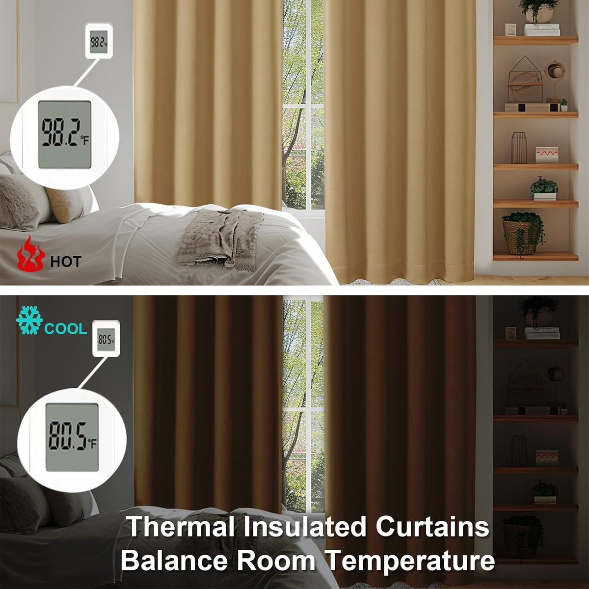 Simplebrand Ava Gold Short Blackout Curtains for Bedroom 54 Inches Long 2 Panels Set, Solid Thermal Insulated, Energy Saving Window Treatme…