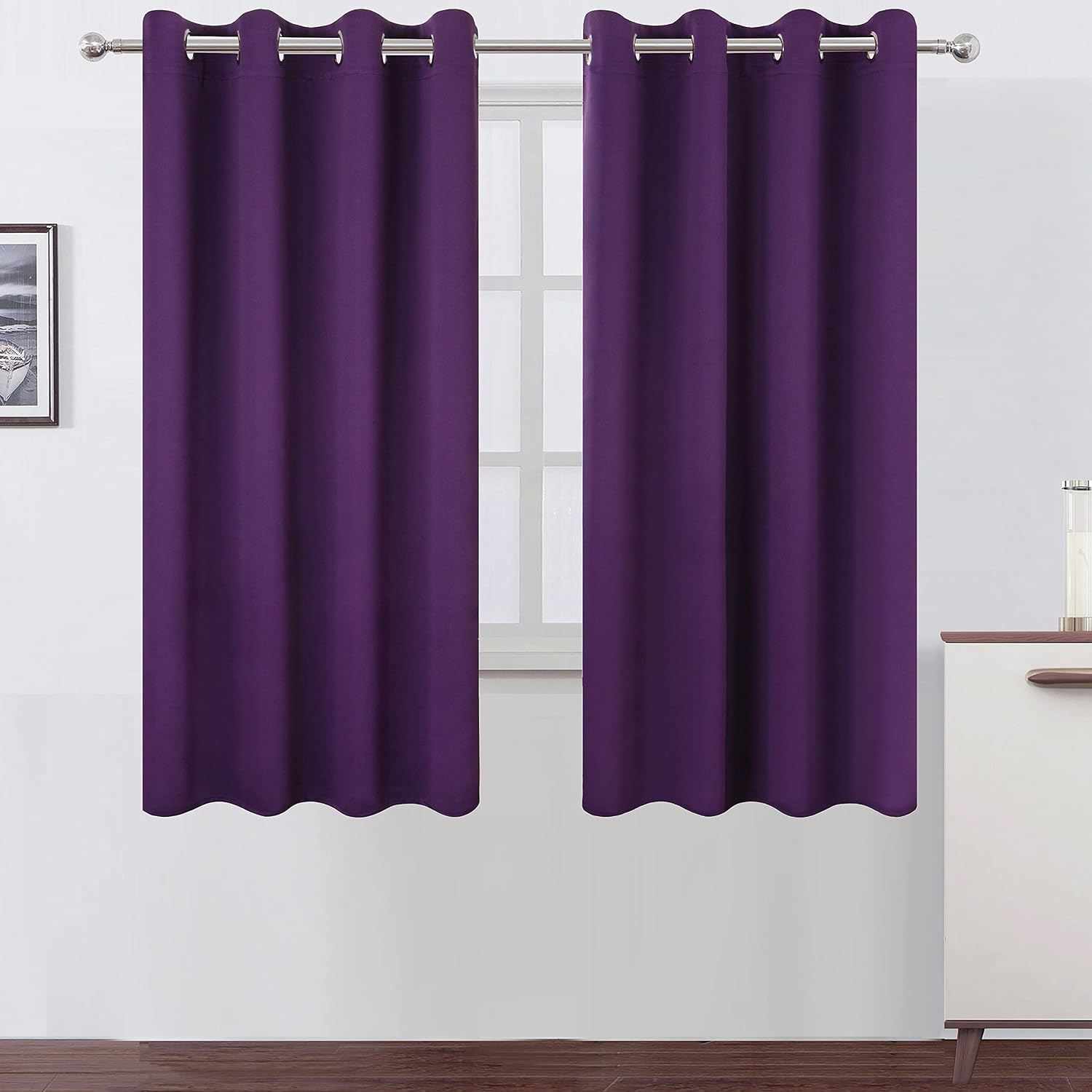 Lemomo Blackout Curtains 52 x 63 inch/Purple Curtains Set of 2 Panels/Thermal Insulated Room Darkening Bedroom Curtains 63 inch silver