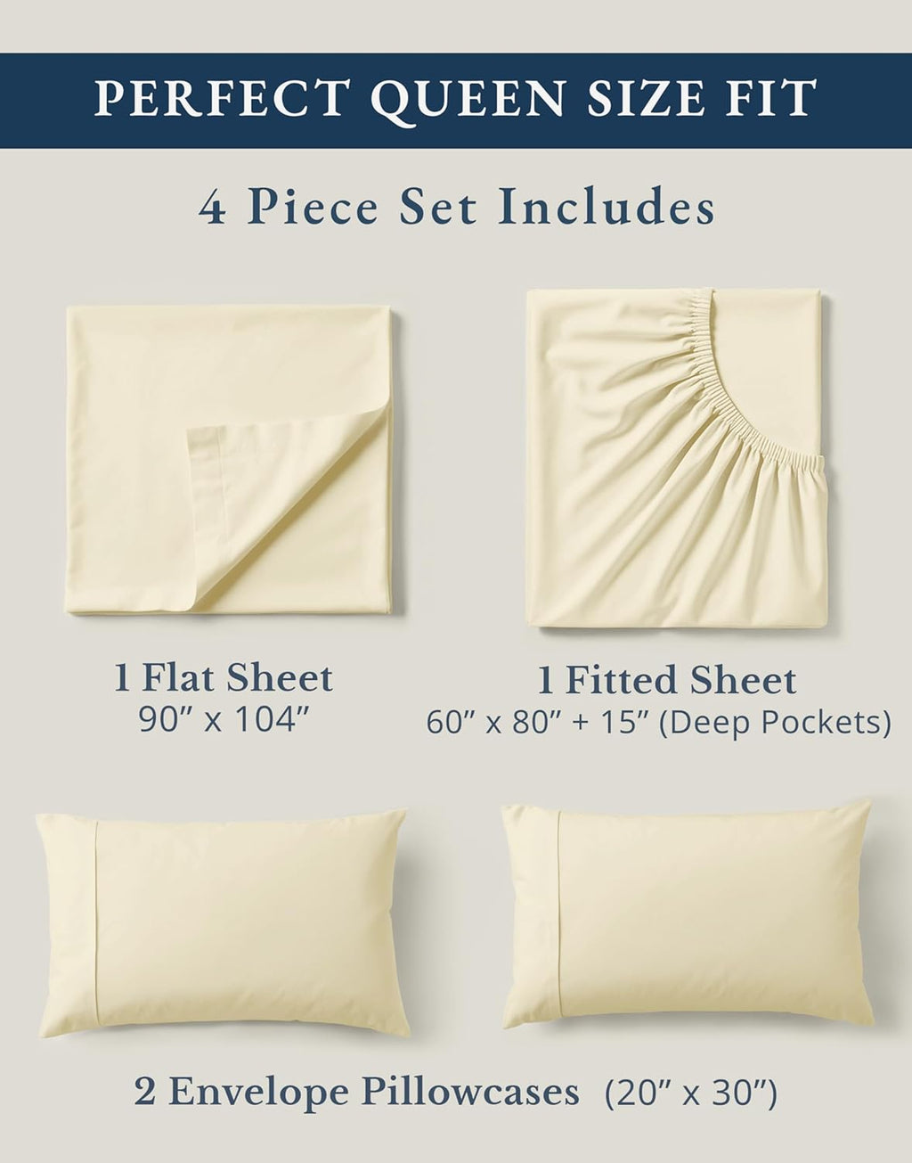 LaneLinen LANE LINEN 100% Organic Cotton Queen Sheets, 4Pc Cotton Sheets Set, Classic Percale Weave Bedsheets Queen Size Bed, Soft Breathab…