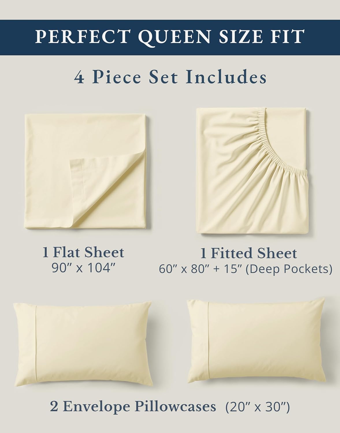 LaneLinen LANE LINEN 100% Organic Cotton Queen Sheets, 4Pc Cotton Sheets Set, Classic Percale Weave Bedsheets Queen Size Bed, Soft Breathab…