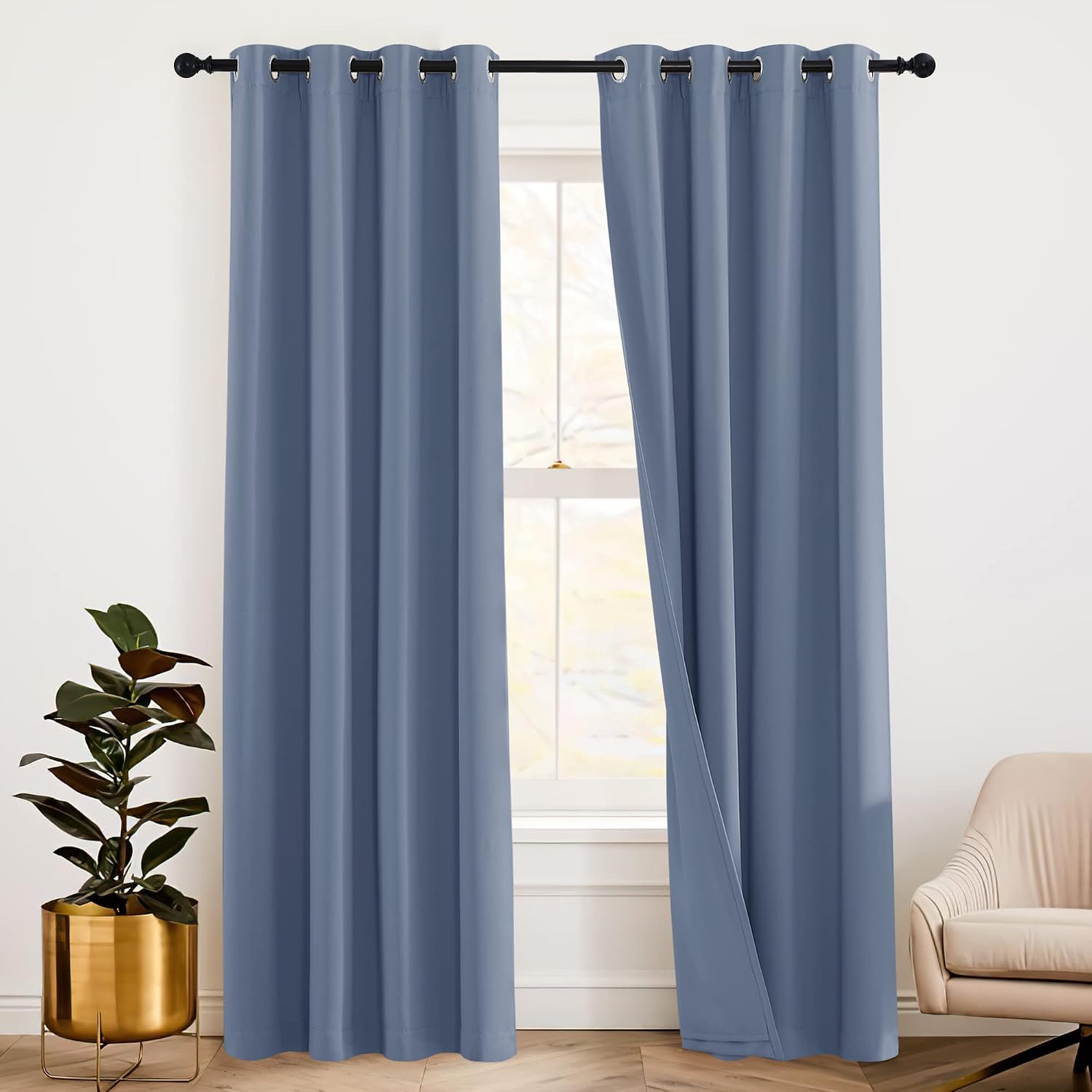 Rybhome RYB HOME Noise Reduce Blackout Energy Efficiency 3-in-1 Set Solid Window Curtains for Bedroom Living Room Wall Panels Patio Door, 5…