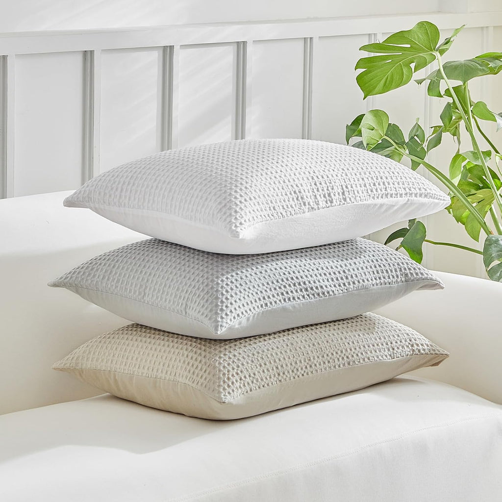 Warmdern Waffle Weave Pillowcases Queen Size 2 Pack Pillow Cases Soft Microfiber Pillow Case Covers Set of 2 Boho Woven Textured Pillowcase…
