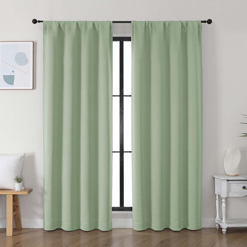 Simplebrand Ava Light Green Blackout Curtains for Bedroom 72 Inch Length 2 Panels Set, Privacy Thermal Insulated Rod Pocket Door Window Cur…
