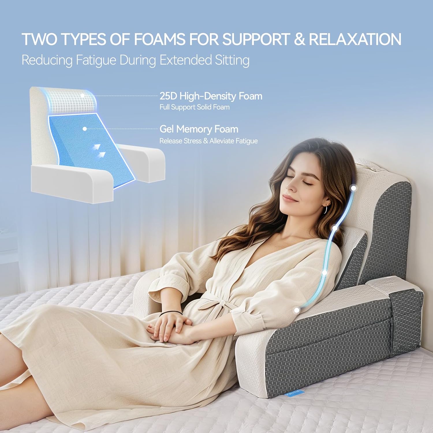 Kayfia Reading Pillow, 10 in 1 Back Pillow for Bed Sitting up with Detachable Arms Rest, Back Rest Pillow with Gel Memory Foam, for…