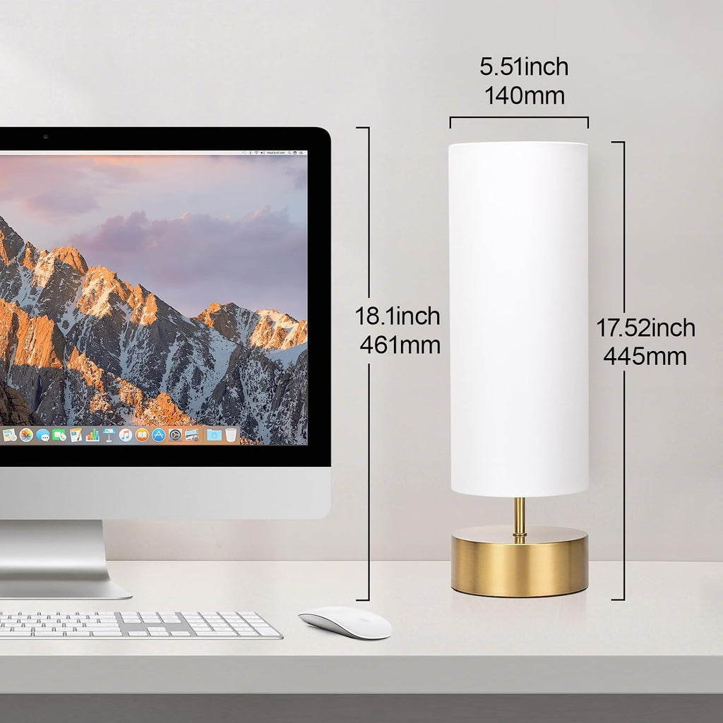 3-Way Dimmable Table Lamp, Touch Control Nightstand Lamp with White Lampshade, Gold Modern Bedside Touch Lamp Simple Side Table Lamp…