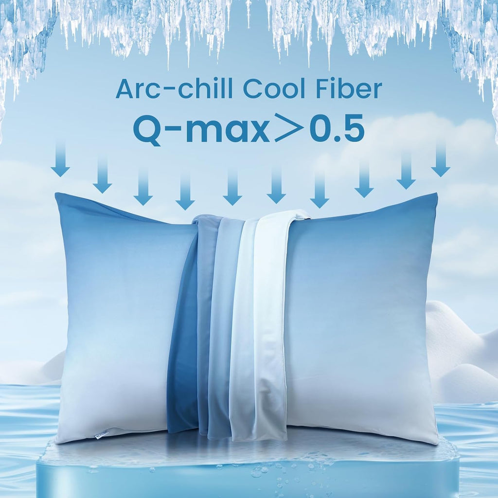 Luxear Cooling Pillow Cases, 2 Pack King Size Arc-Chill Q-max > 0.5 Gradient Cool Pillowcases for Hair Skin, Breathable Silky Cooling Summer…