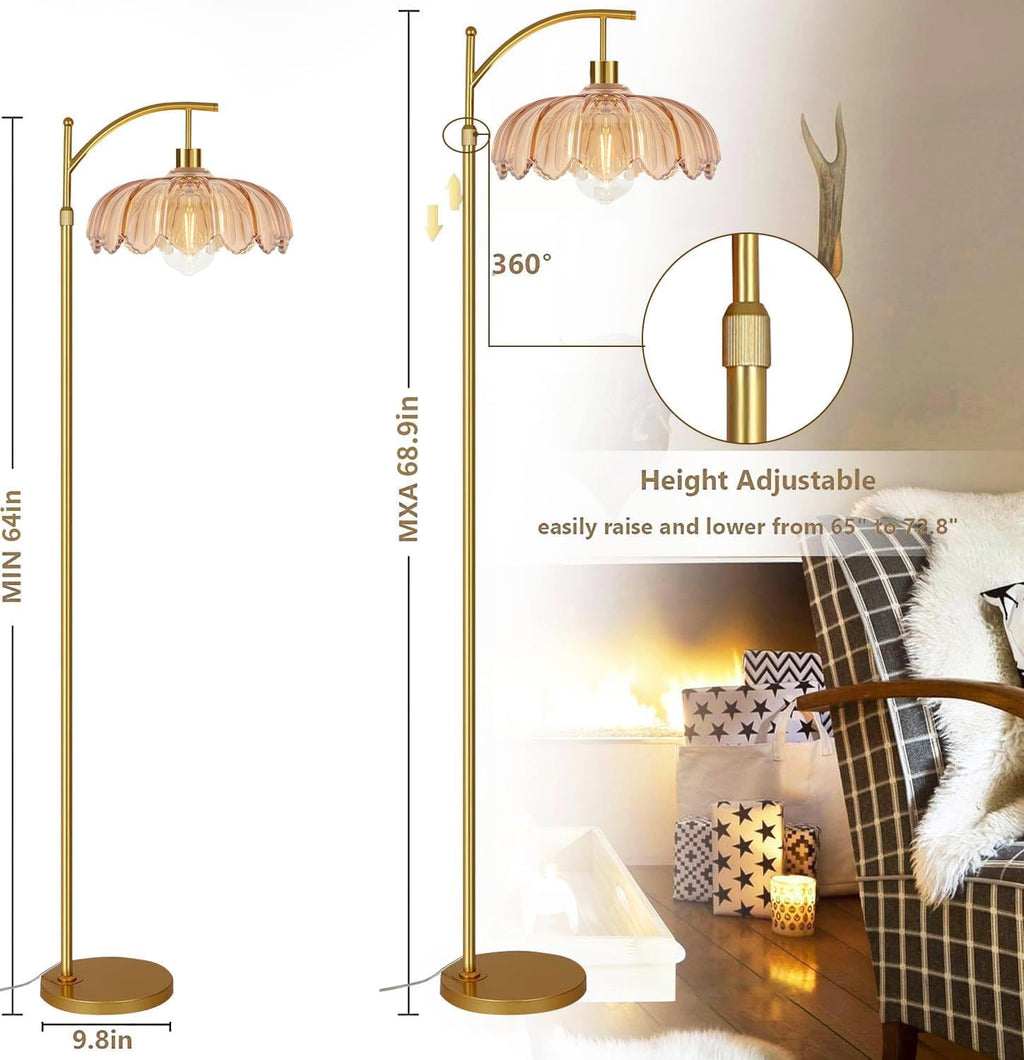 Vintage Floor Lamps for Living Room Glass Floor Lamp with Remote Control & 3 Color Temperature, Dimmable Floor Lamp Gold Mid Century…