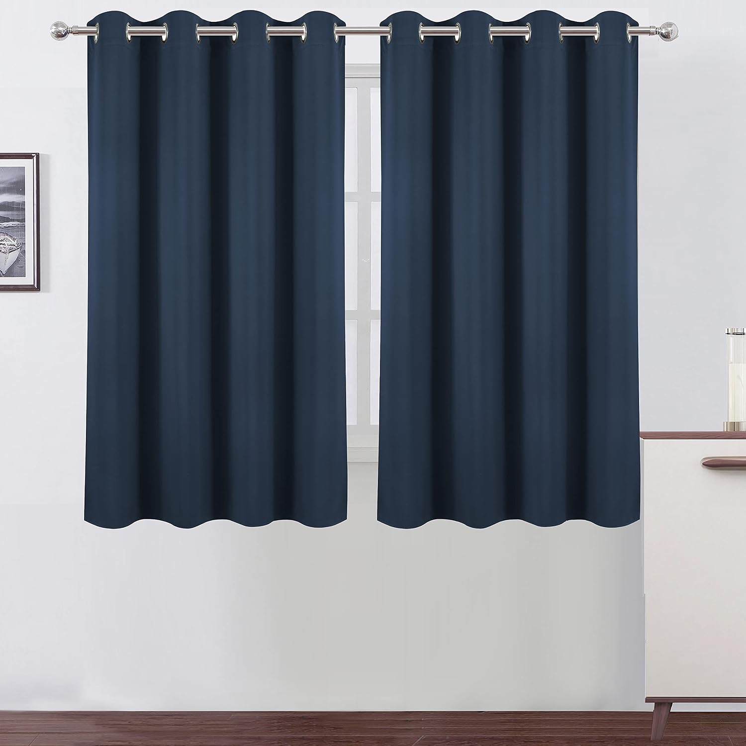 Lemomo Navy Blue Thermal Blackout Curtains/52 x 54 Inch/Set of 2 Panels Room Darkening Curtains for Bedroom 54 Inch Blue