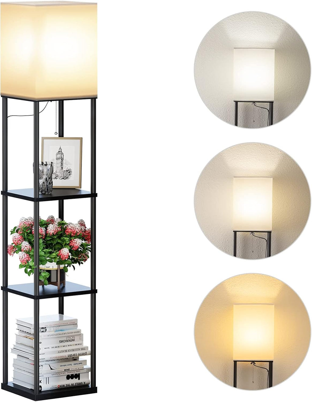 SUNMORY Floor Lamp with Shelves, Modern Square Standing Lamp with 3 Color Temperature Bulb, Corner Display Bookshelf Lamp for Living Room…