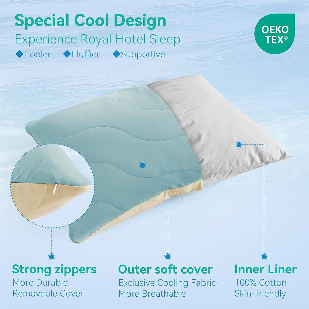 ThreeGeese Three Geese Cooling Goose Down Feather Pillows Standard Size Set of 2 for Hot Sleepers, Q-Max>0.45, Cool Hotel Bed Pillows with…