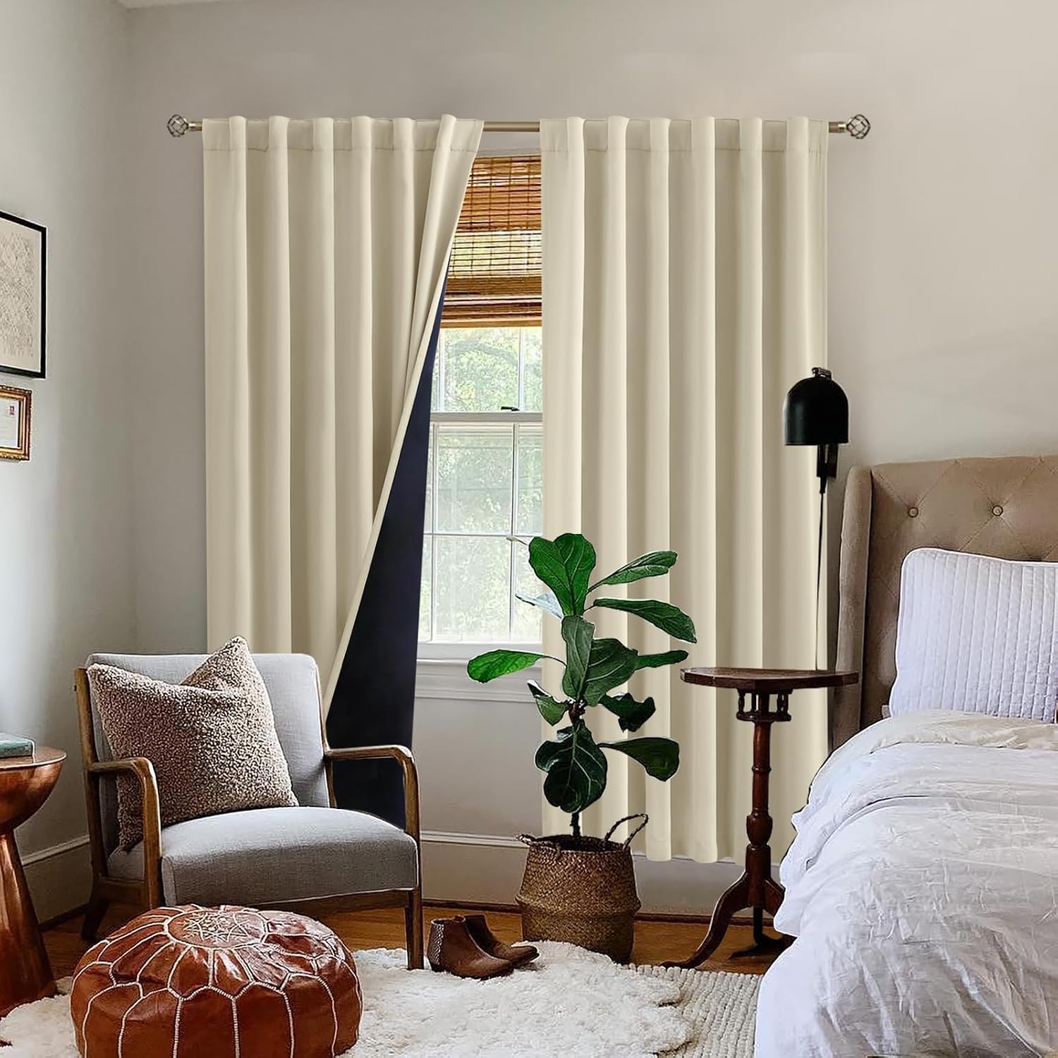 BGment Beige Full Blackout Curtains with Thermal Insulation Liner Curtains 72 Inches Long, Rod Pocket and Back Tab Double Layer Room…