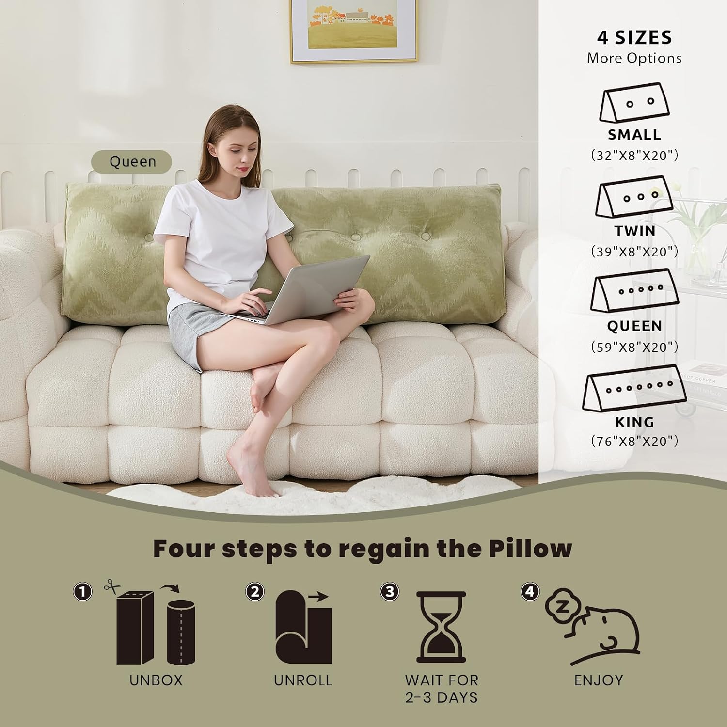Zelladorra Headboard Pillow for Bed, Triangular Wedge Pillow Headboard Soft Support While Reading and Resting, Bed Bolster Cushion…