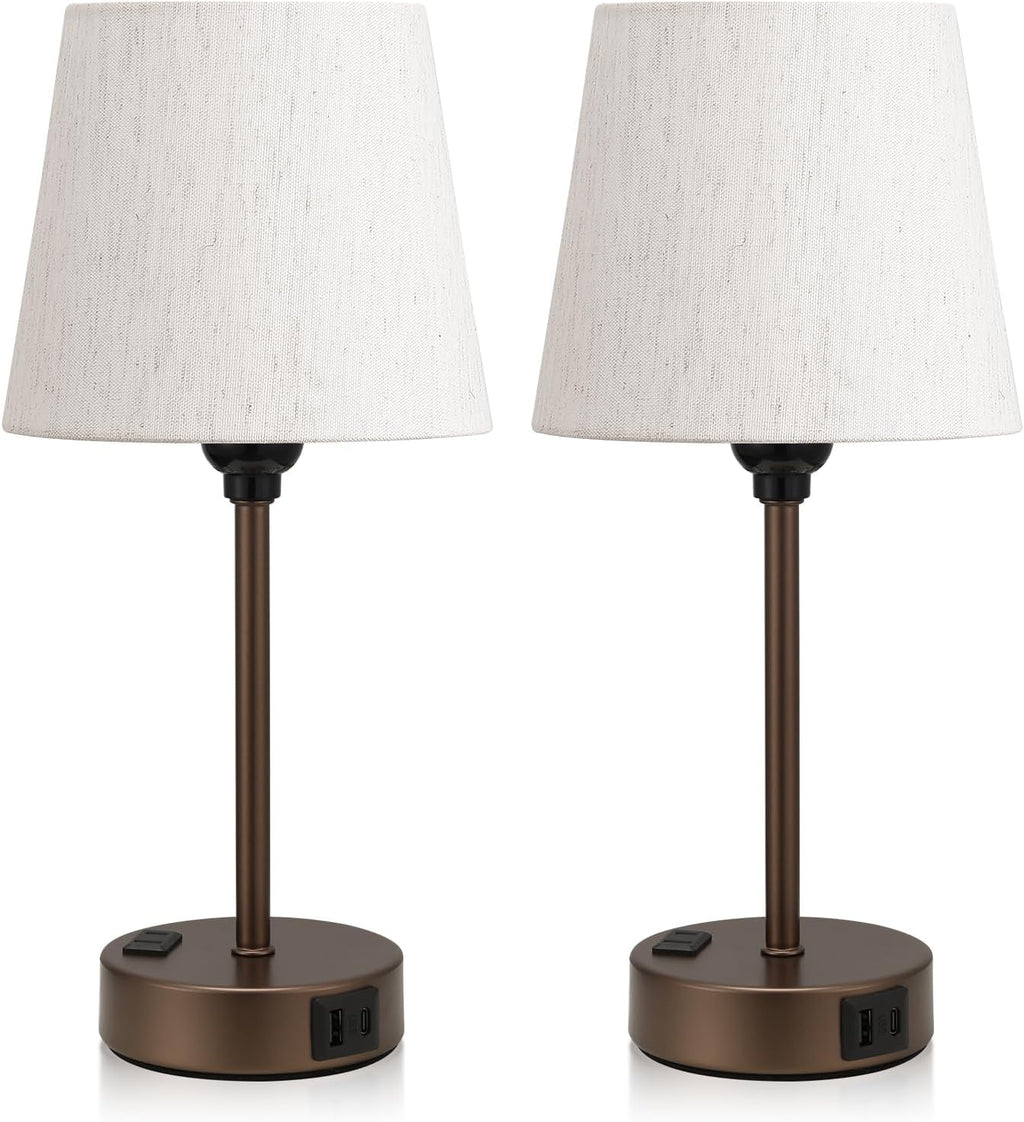 Brown Bedside Lamps for bedrooms Set of 2 - Nightstand Bedroom Lamp with USB C Port and AC Outlet Charging, 3 Way Dimmable Touch Control…
