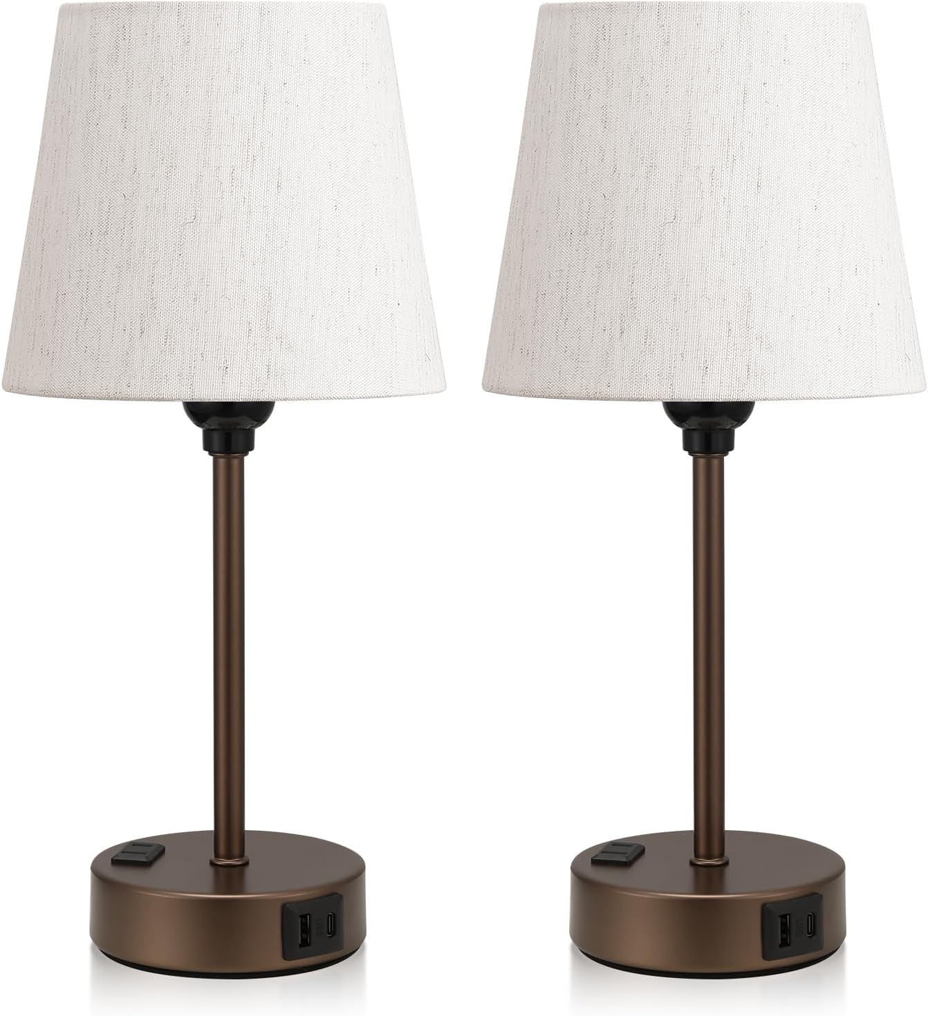 Brown Bedside Lamps for bedrooms Set of 2 - Nightstand Bedroom Lamp with USB C Port and AC Outlet Charging, 3 Way Dimmable Touch Control…