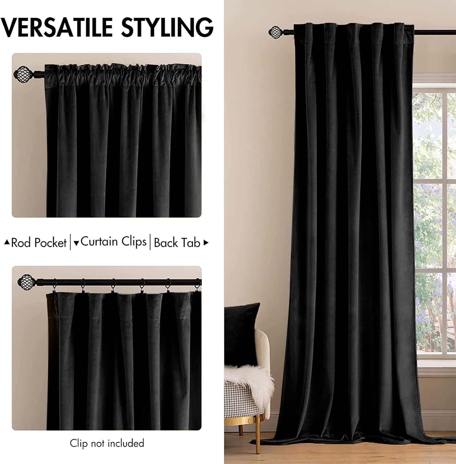 Miulee Black Velvet Curtains 108 inches Long 2 Panels - Luxury Blackout Curtains for Bedroom Living Room Thermal Insulated Halloween Decora…