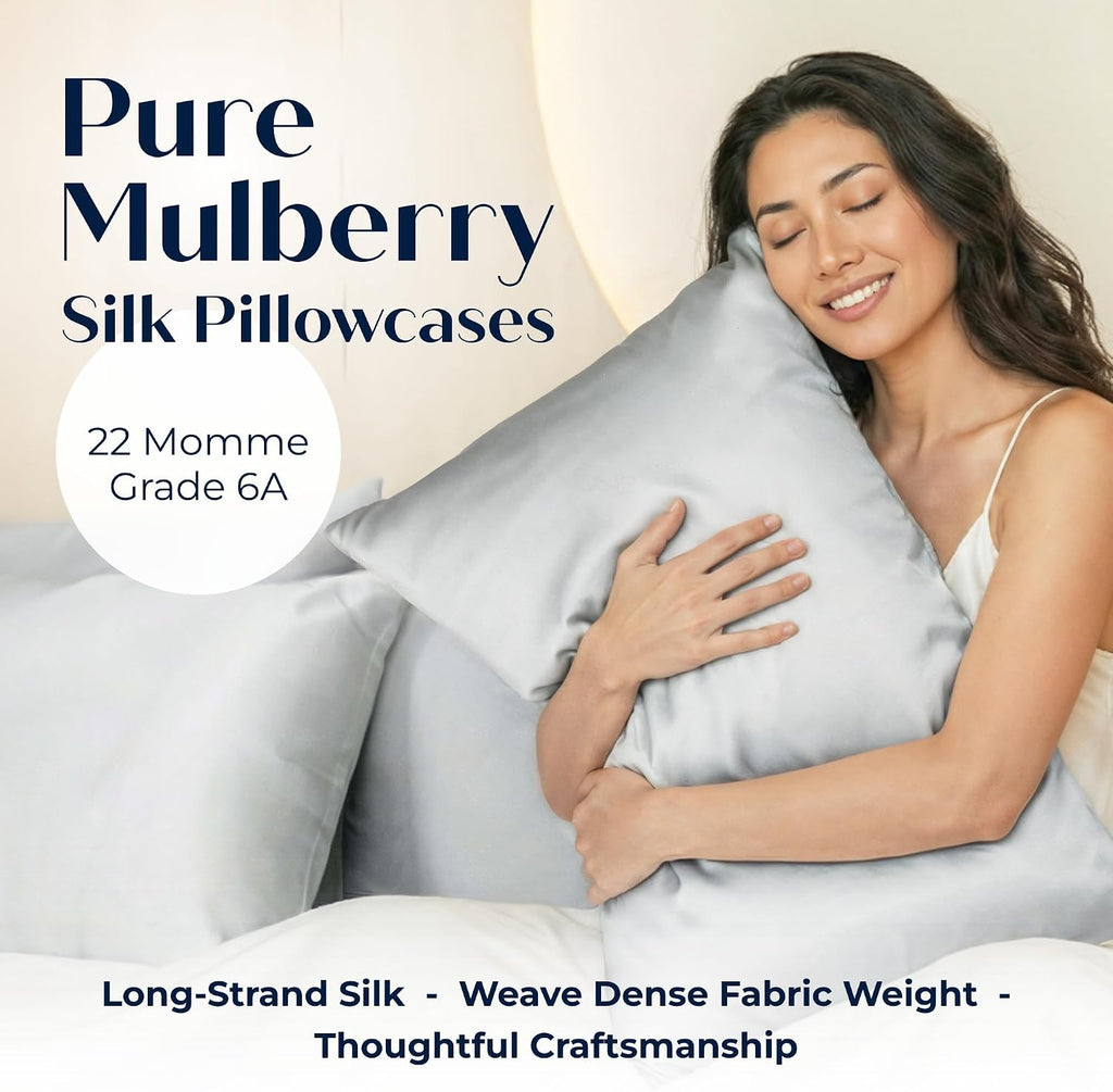Mulberry Silk Pillowcase – Pure Silk Pillow Cover for Healthier Hair & Smoother Skin – Soft, Breathable and Temperature-Regulating…