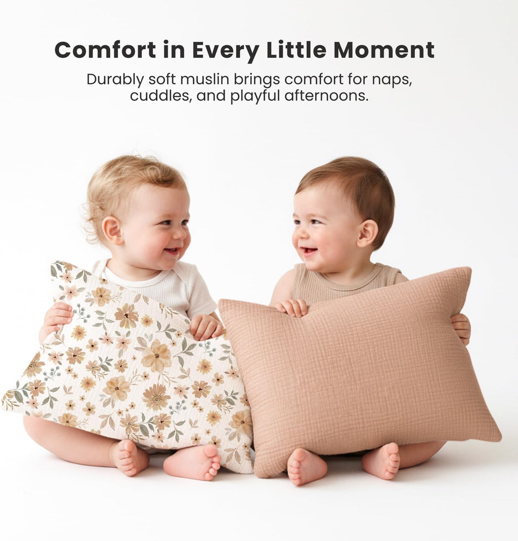 Konssy Muslin Toddler Pillowcase for 13x18 Pillow 2 Pack, 100% Cotton Toddler Pillow Case Cover, Soft & Breathable Travel Babay Kids Pillow…