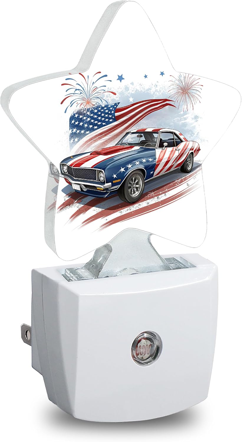 Star Night Light Plug in, American Flag Dusk to Dawn Sensor Night Light, Soft Glow Lamp for Kids Bedroom Nursery Hallway Bathroom, Energy…