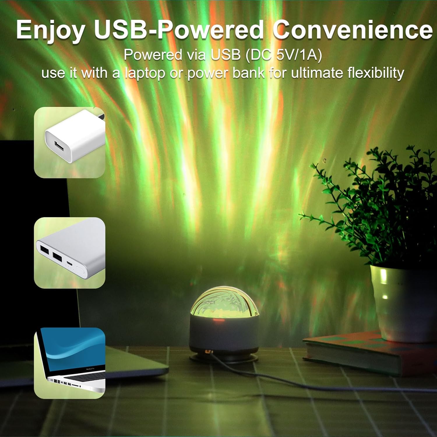 HUMIIEYE Northern Light Projector, Battery Operated Aurora Night Light, 16 Colors Galaxy Lamp Ocean Wave Ceiling Projector Mood Ambient…