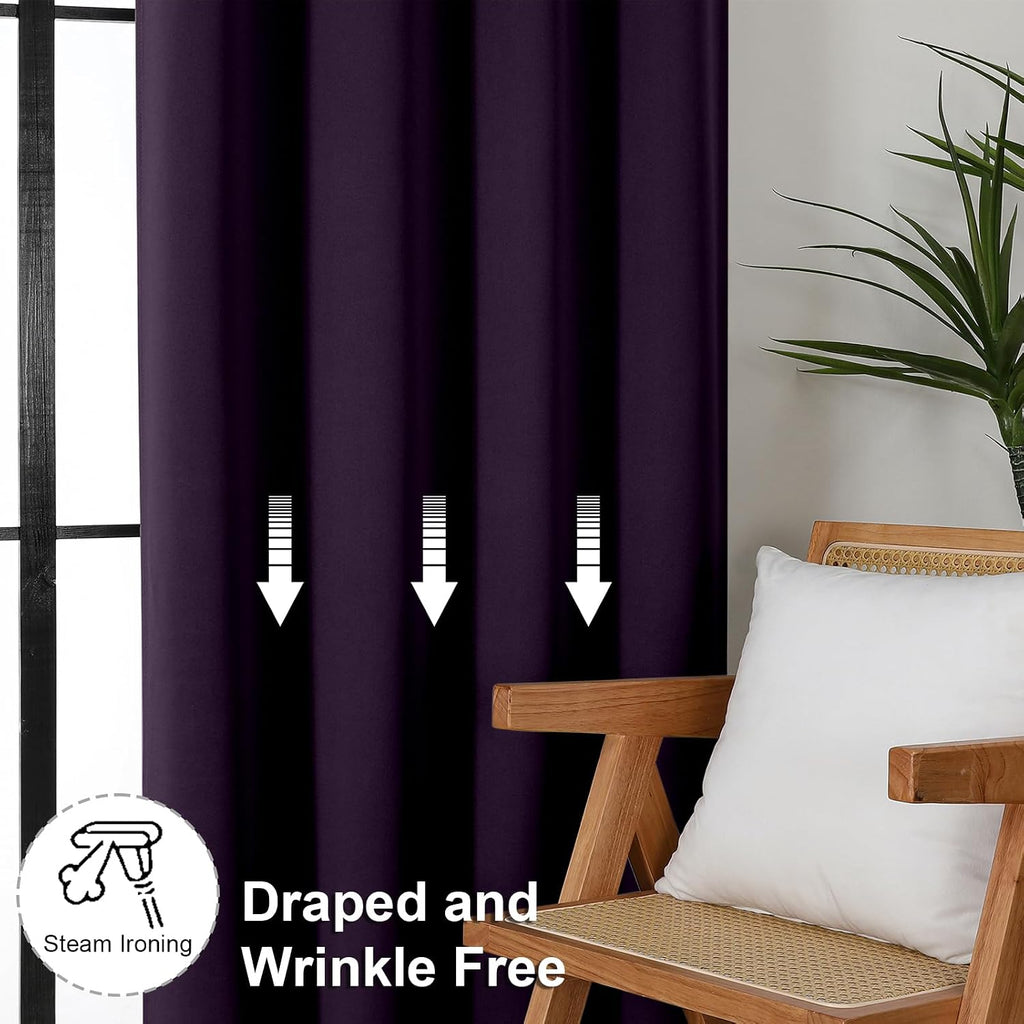 Simplebrand Ava BlackBerry Blackout Curtains for Bedroom 63 Inch Length 2 Panels Set, Nursery Thermal Insulated Energy Saving Rod Pocket Wi…