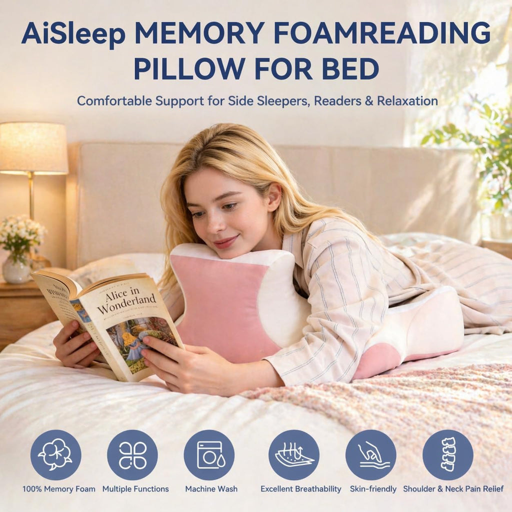 AiSleep Reading Pillow for Bed, Leaning, Lying and Prone, Memory Foam Bed Wedge Pillow for Headboard, Ergonomic Bed Wedge Pillow for Sleepi…