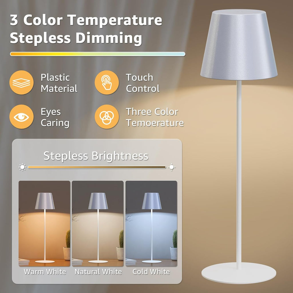 uuffoo 2 Pack Cordless Table Lamp Rechargeable 5000mAH Battery Operated Lights Touch Control LED Portable Desk Lamps 3 Color Dimming for…