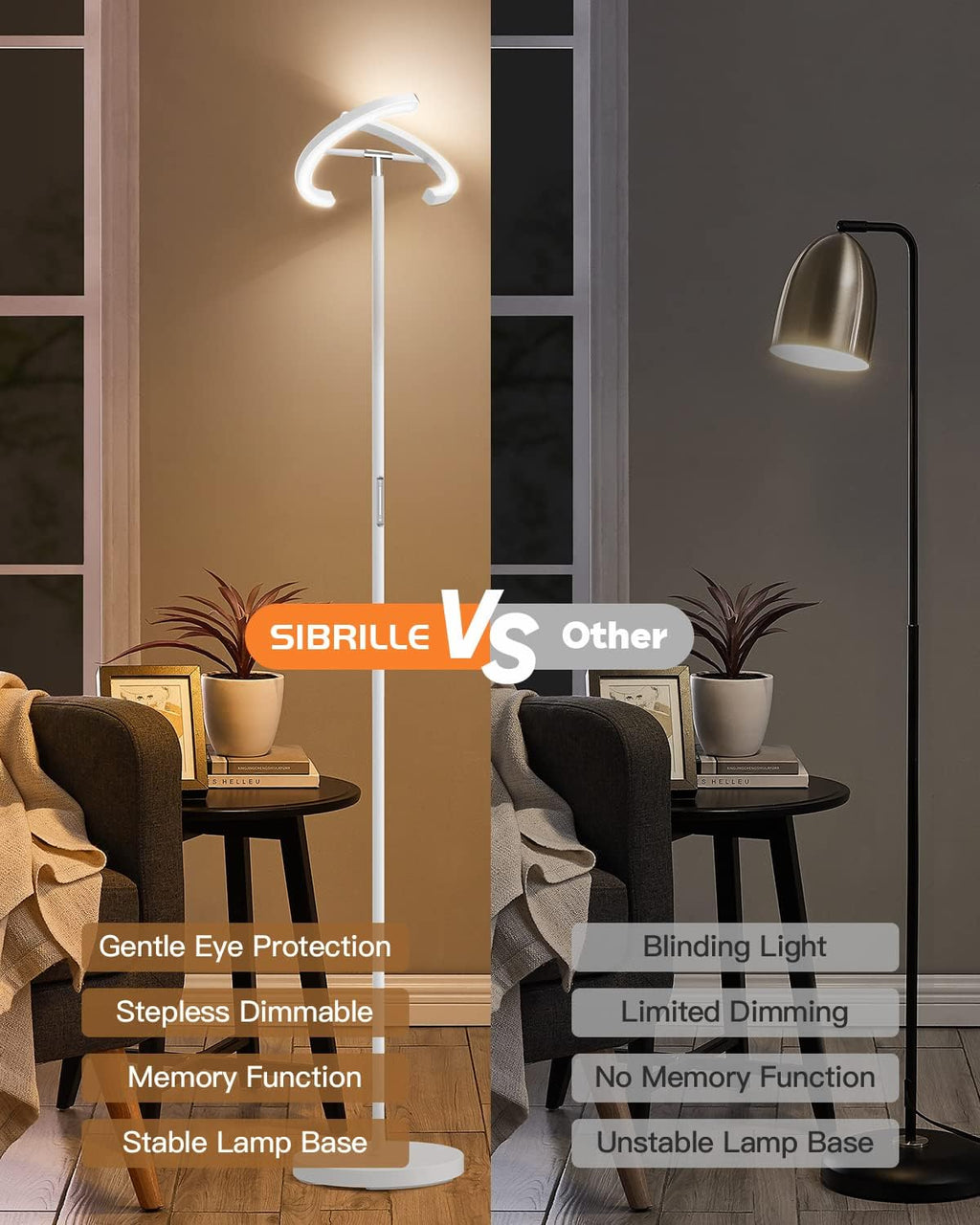 SIBRILLE White Floor Lamp, Modern Stepless Dimmable Standing Lamp 3000-6000K, 20W LED Rotatable Reading Tall Lamp, Touch & Remote Control…