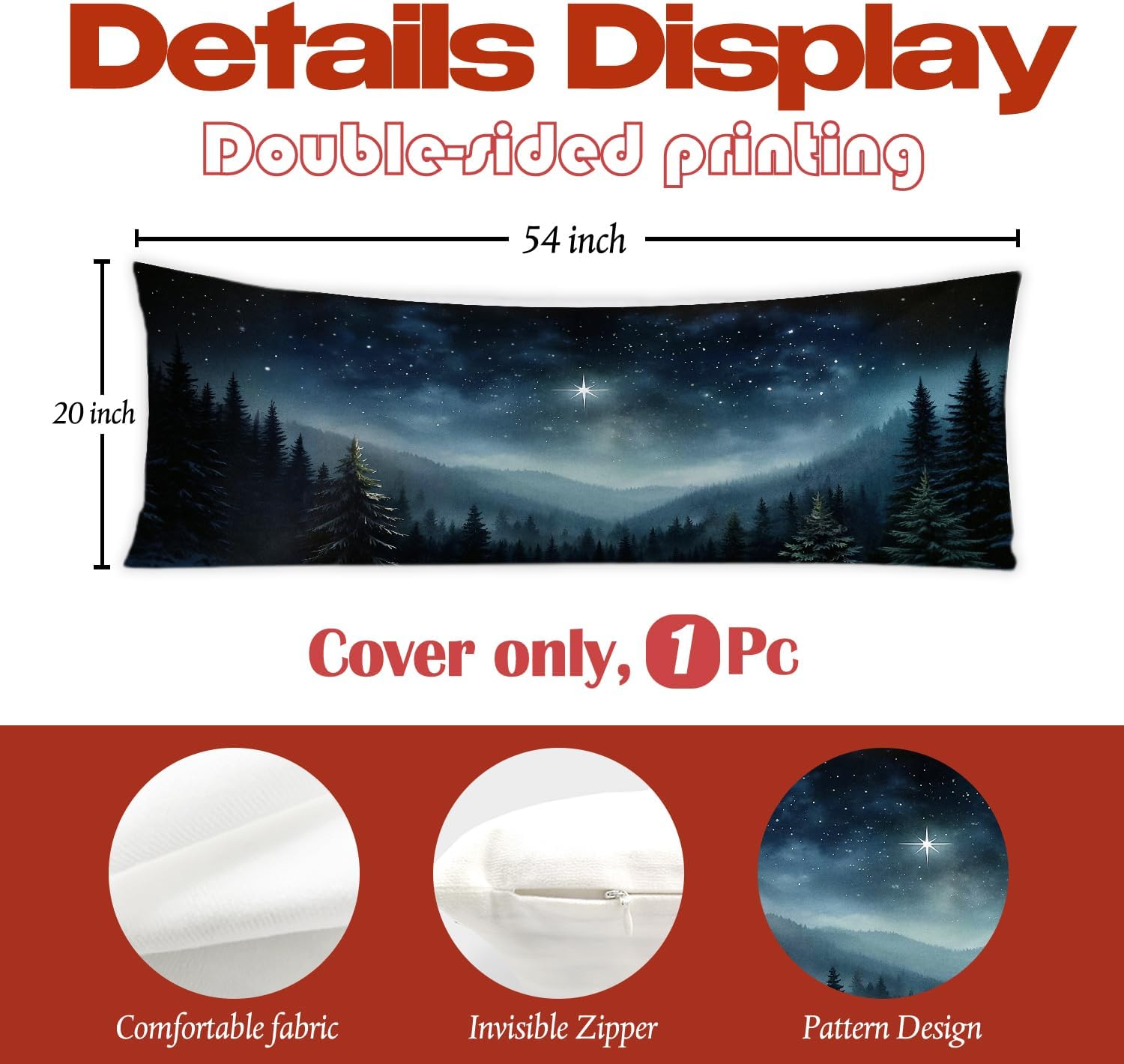 Christmas Nativity Star Christian 20x54 Body Pillow Cover, Jesus Religious Christmas Decor, Winter Forest Landscape Bible Verse…