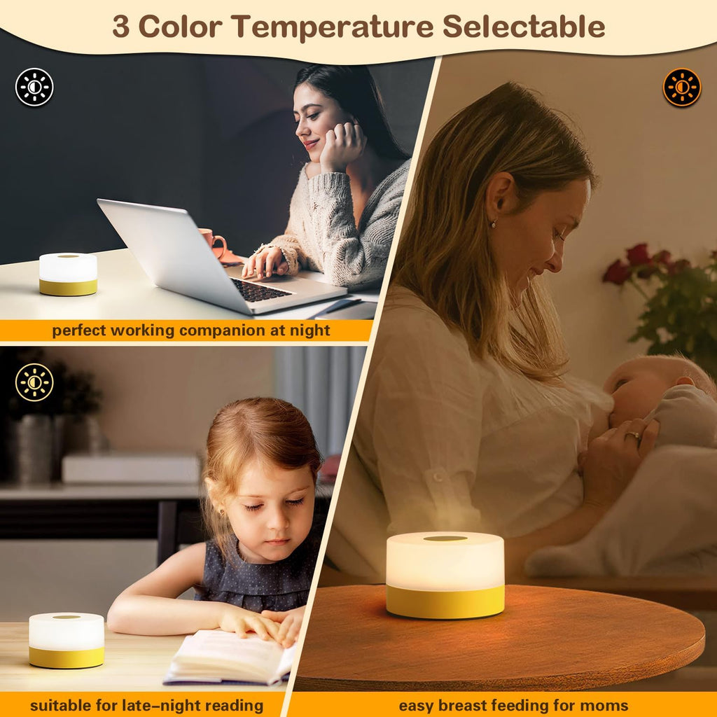 JUSHENG Night Light for Baby Nursery, USB Rechargeable Touch Lamp for Bedroom Nightstand with 3CCT & Dimming Function LED Battery…