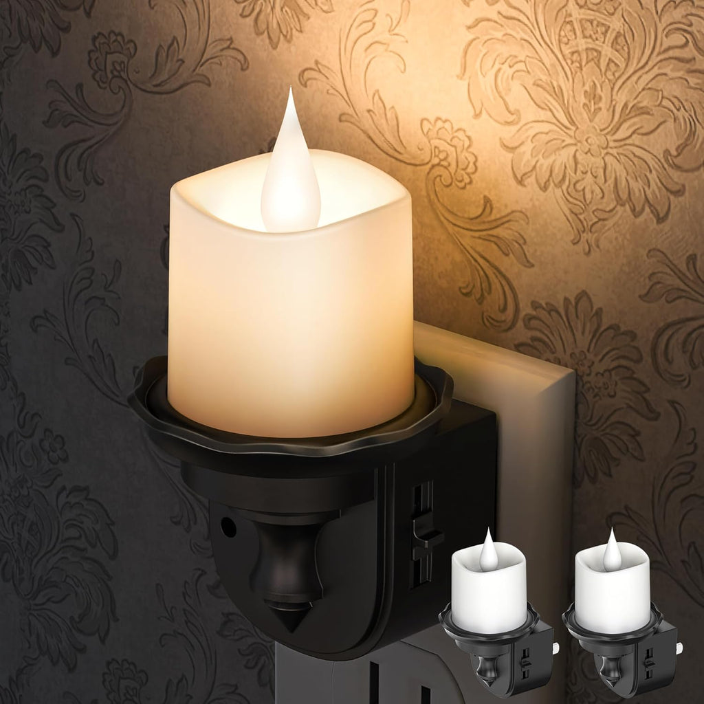 Briignite Candle Night Light, Warm White Night Lights Plug into Wall 2 Pack, LED Flicker Candle Night Light with Light Sensor, 0-100LM…