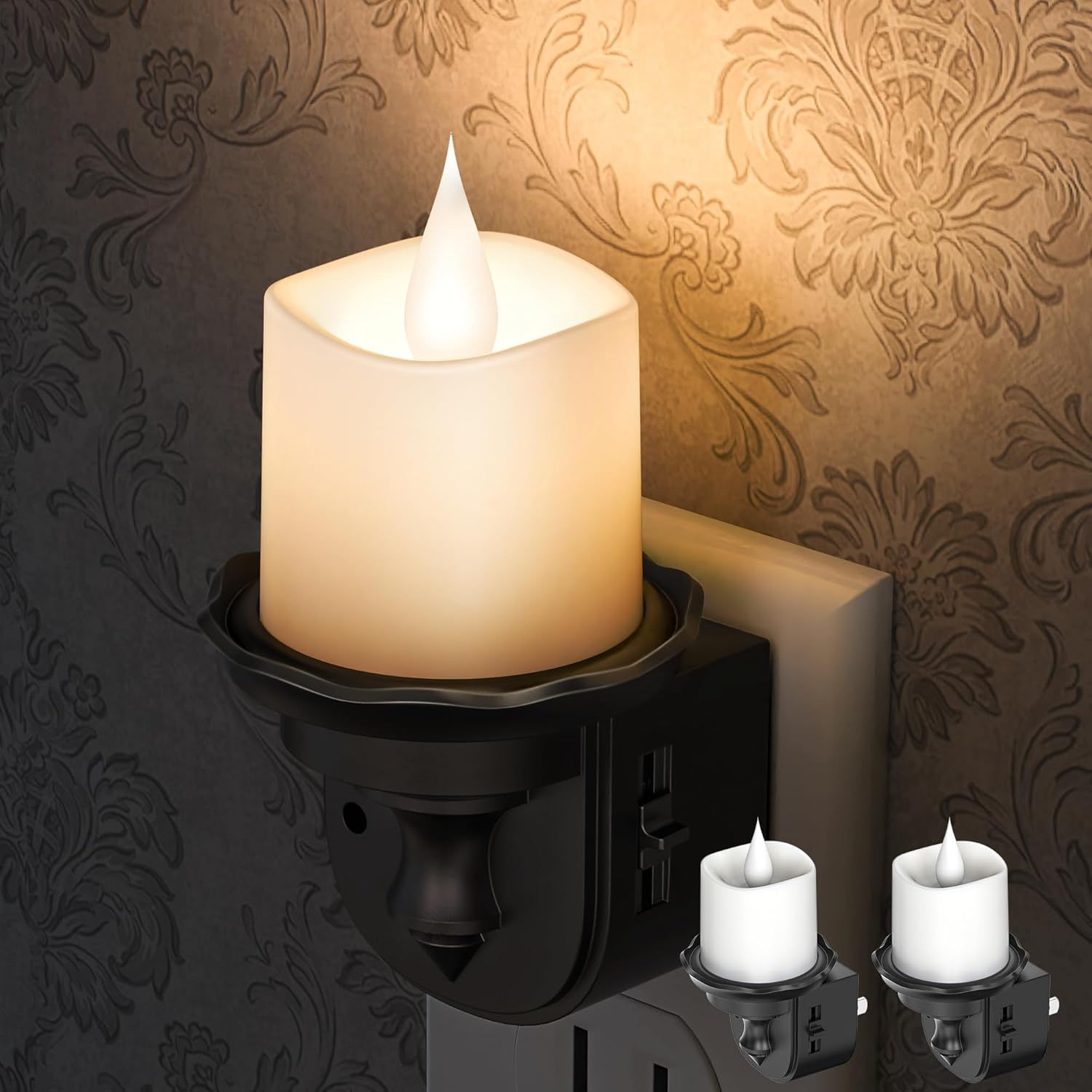 Briignite Candle Night Light, Warm White Night Lights Plug into Wall 2 Pack, LED Flicker Candle Night Light with Light Sensor, 0-100LM…