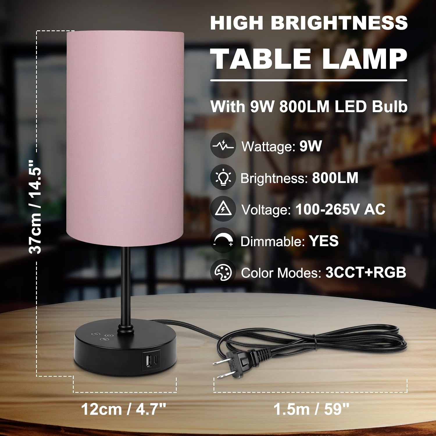 Unicozin Table Lamp for Bedroom, 3 Color Temperatures, 7 RGB Colors, Adjustable Brightness, Dual USB Charging Ports, Ambience Nightstand…