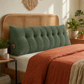 Wedge Reading Pillow Headboard King Size, Headboard Bolster Pillow for Bed, Triangular Backrest Cushion with Removable Corduroy Cover, Green