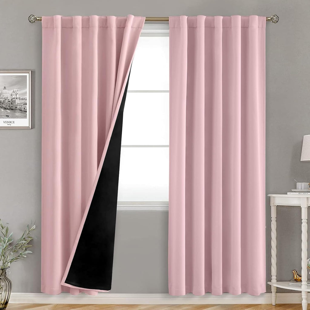 BGment Full Blackout Curtains with Thermal Insulation Liner Curtains 84 Inches Long, Rod Pocket and Back Tab Double Layer Room Darkening…