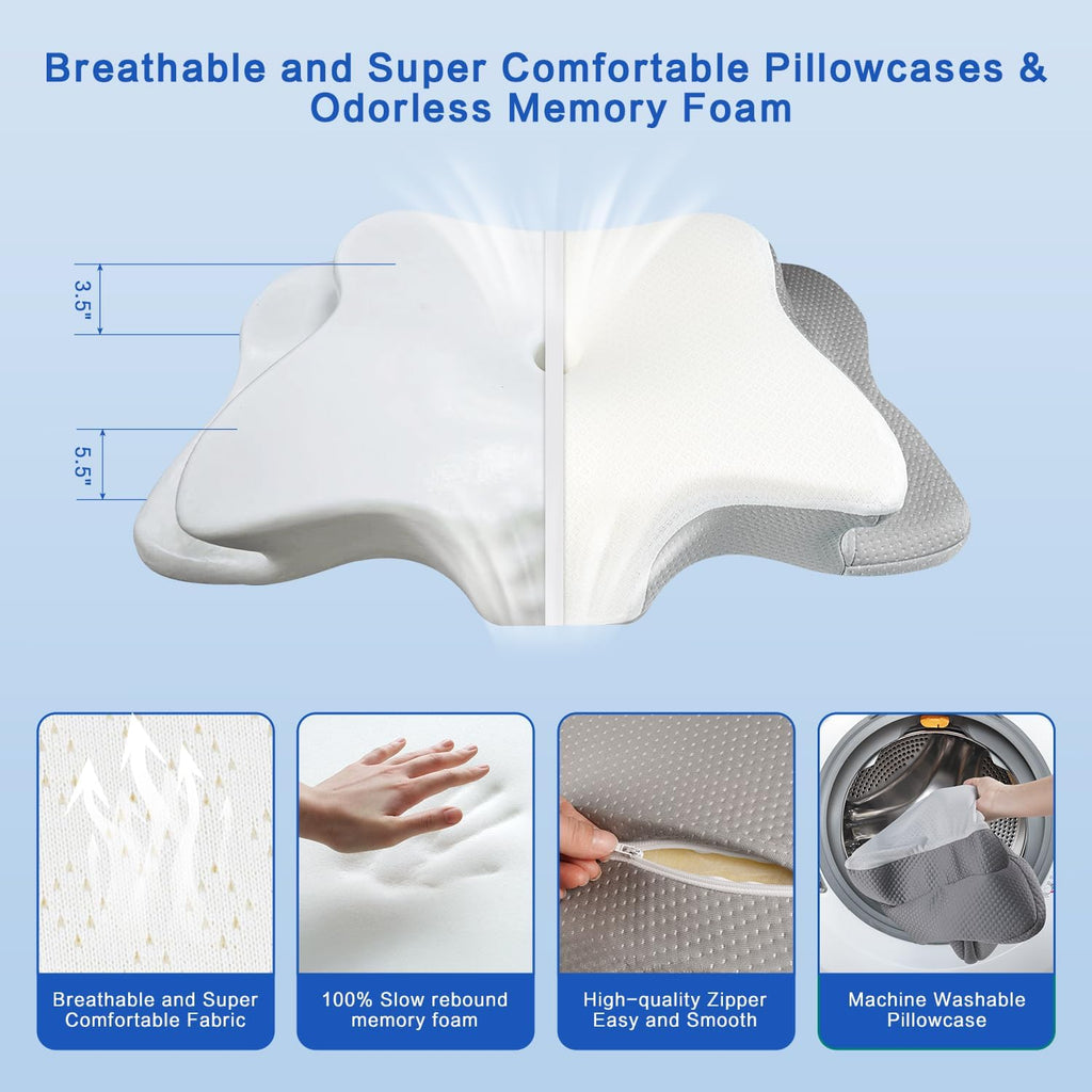 Qiubabyo Cervical Pillow for Neck Support, Adjustable Ergonomic Pillow Cozy Sleeping, Odorless Orthopedic Memory Foam Pillows, Contour Bed Pil…