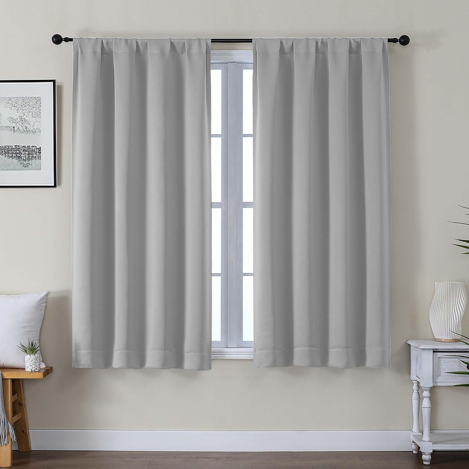 Gwine Silver Grey Blackout Curtains for Bedroom 54 Inches Long, Thermal Insulated Room Darkening Curtains for Living Room Each 40" Wx54…
