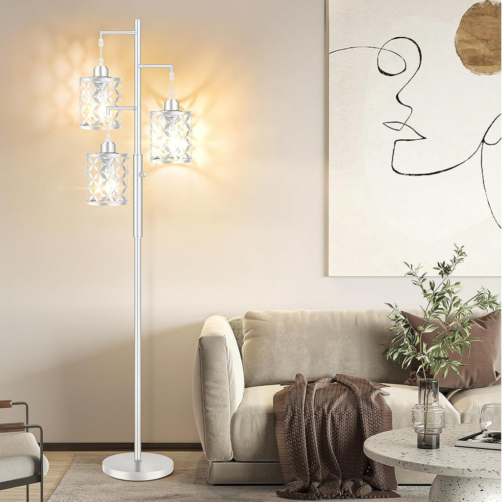 Dimmable Floor Lamp, Farmhouse Standing Lamp with Elegant Metal Cage, Industrial Tall Tree Floor Lamps for Living Room, Bedroom, Study…