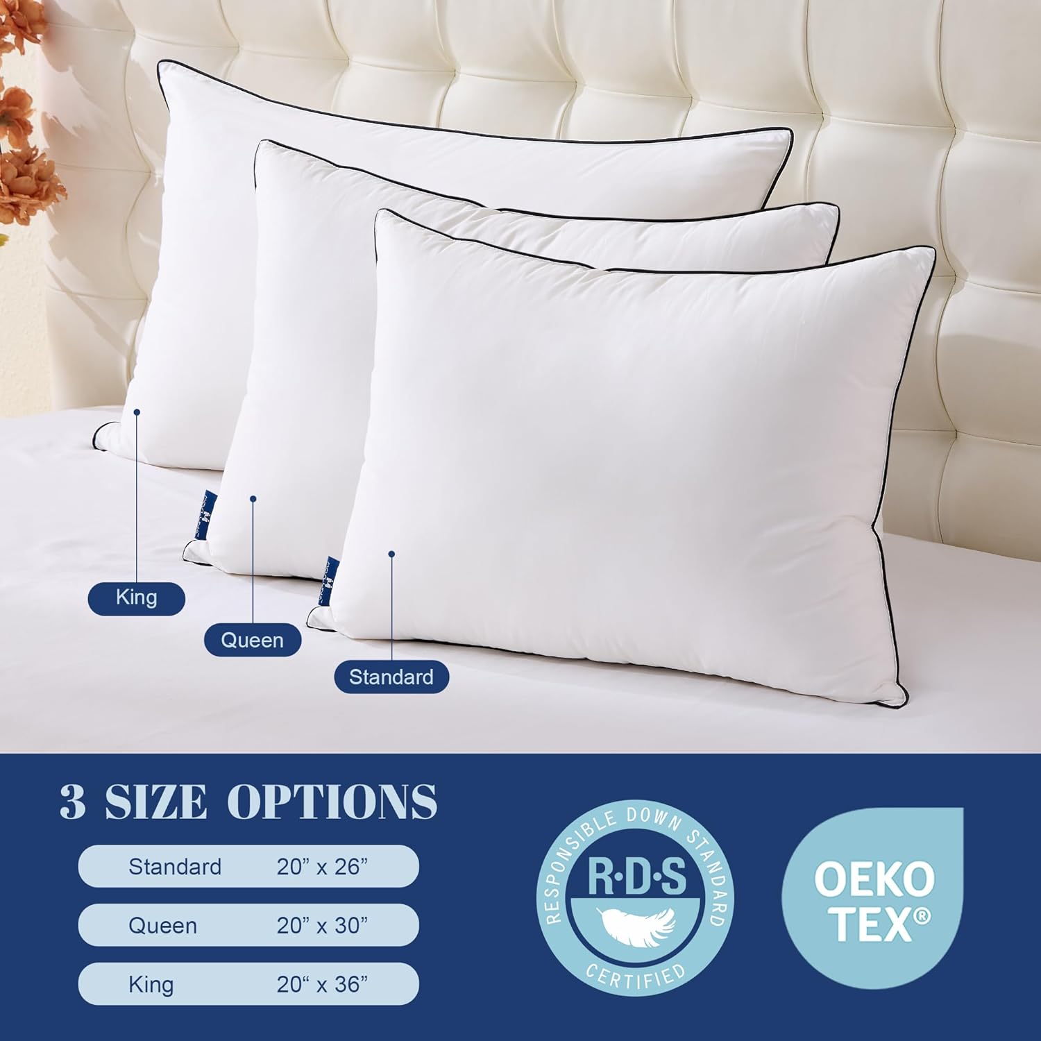 Mosluna Feather Down Pillows King Size Set of 2, Luxury Hotel Collection Bed Pillow 2 Pack, Airyfil Powered Fillings & Feathers, Fluffy Plu…